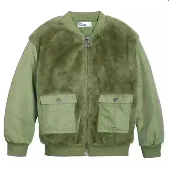 Epic Threads Big Girls Faux Fur Bomber Jacket Olive Size L - Picture 1 of 9